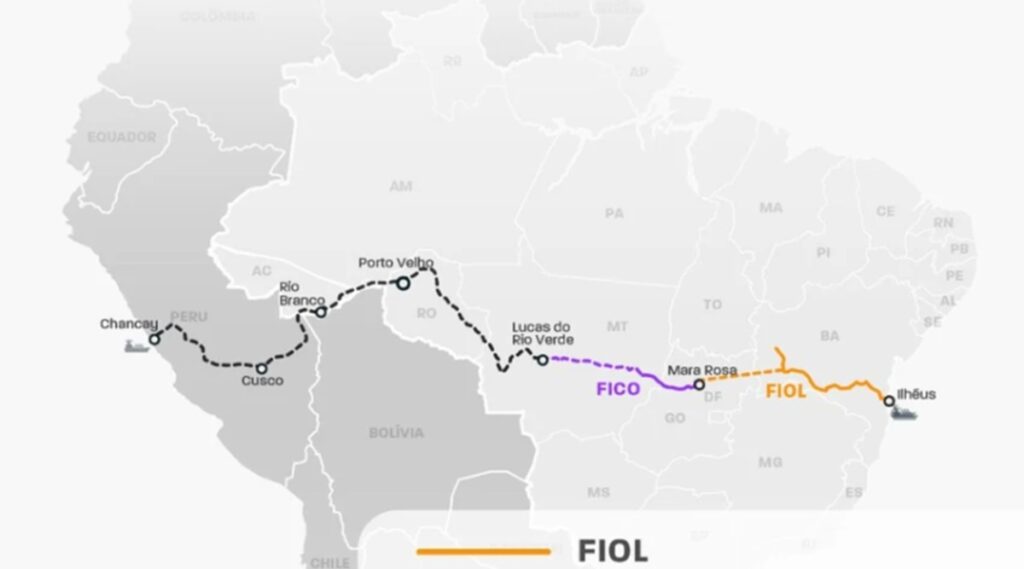 南米大陸横断鉄道の予想経路図（Reprodução）