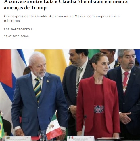 トランプ関税の圧力の中でルーラ大統領とシェインバウム大統領が電話会談を行ったと報じる23日付カルタ・カピタルの記事の一部