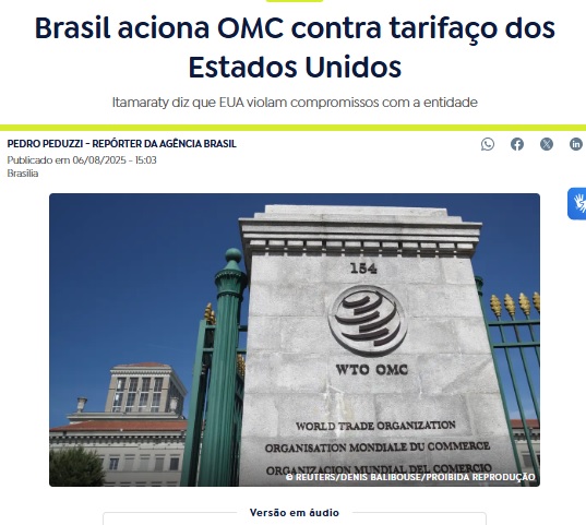 ブラジルがWTOに提訴したと報じる6日付アジェンシア・ブラジルの記事の一部