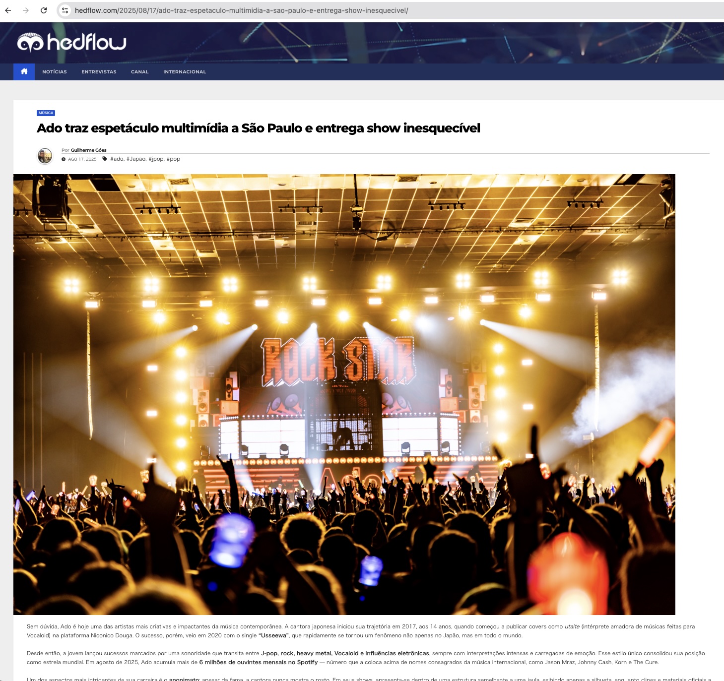 神秘の歌姫Ado世界ツアーサンパウロに〝火花〟散らす