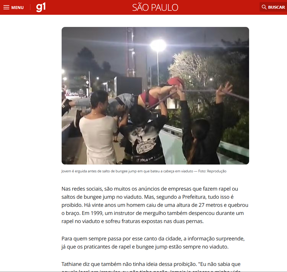 橋梁から投下される直前のタチアネさん（6日付G1の記事の一部）