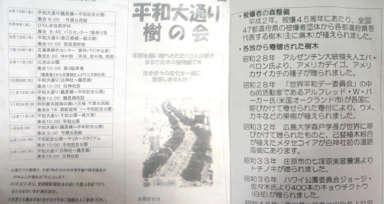 平和大通りの樹木のしおり 平和大通り樹の会・広島市竹屋公民館（広島市渡部正明氏提供）