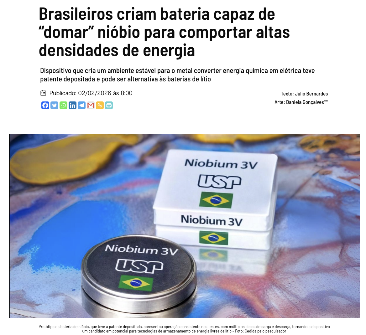 USP＝埋蔵量98％の戦略鉱物を電池化＝ニオブ資源国から技術国へ