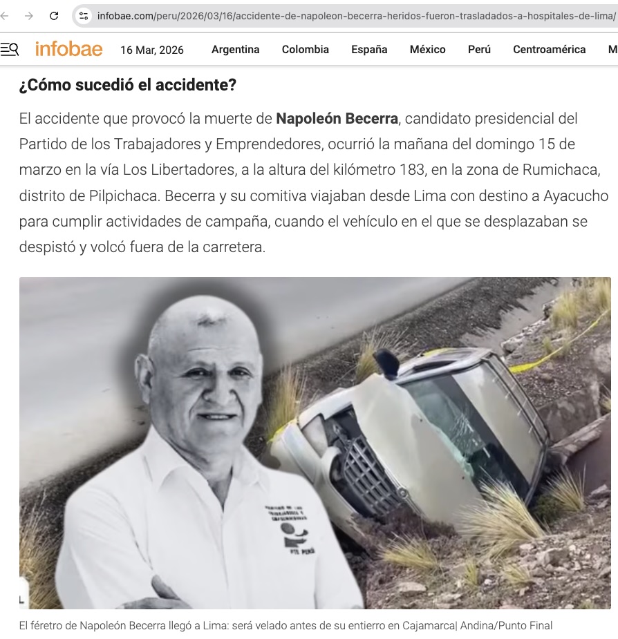 事故を報じる16日付infobae紙サイトの一部