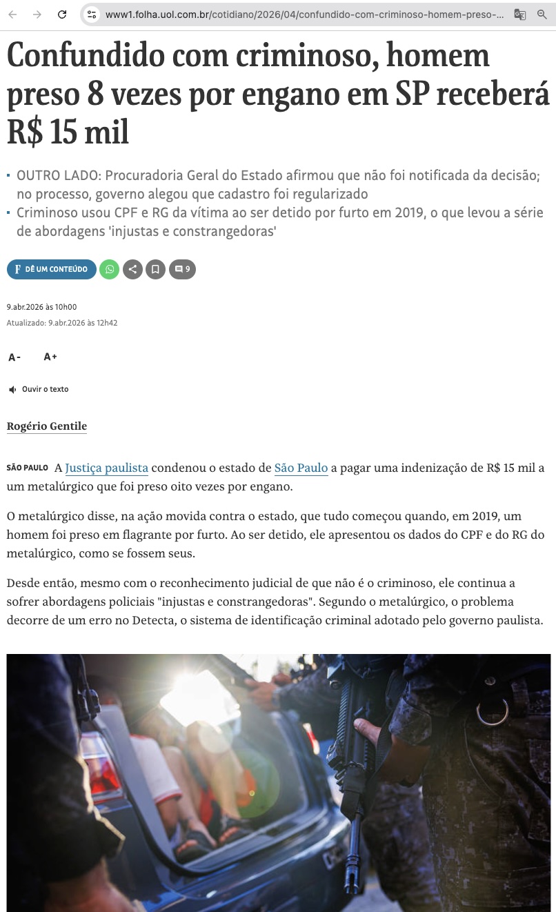 誤認逮捕8回、州に賠償命令