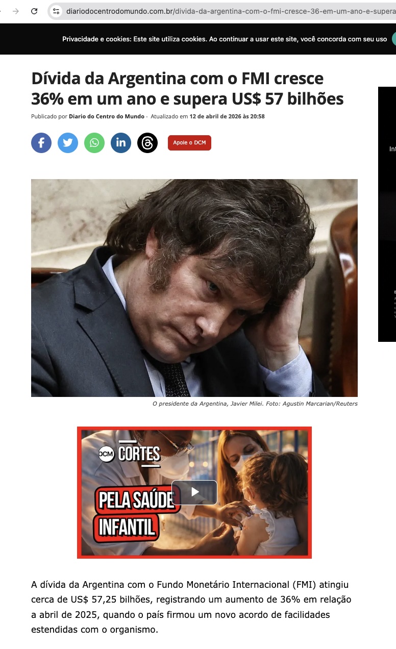 12日付ジアリオ・ド・セントロ・ド・ムンド紙サイトの一部