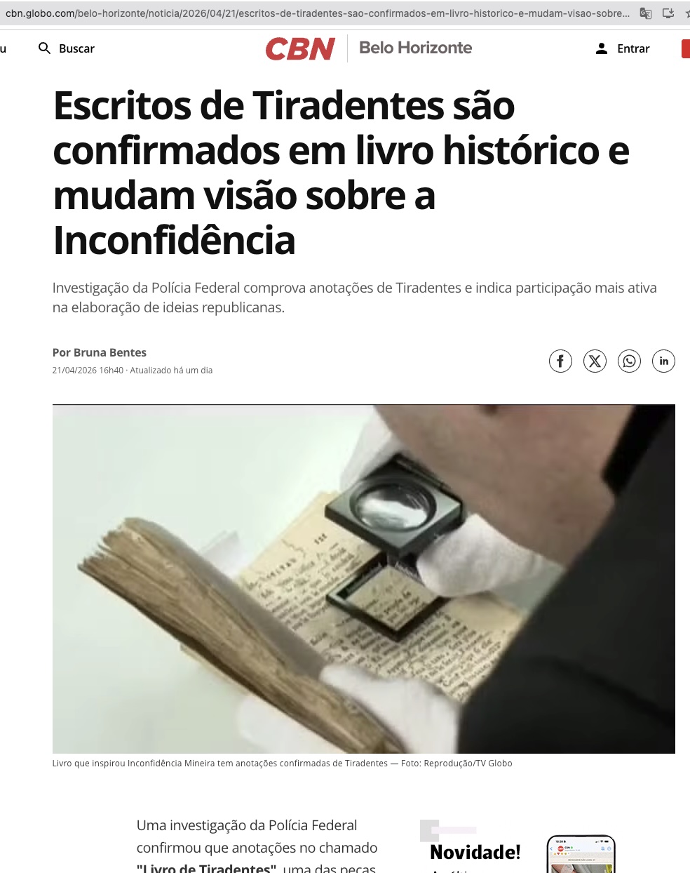 チラデンテス像を再定義＝直筆記録が革命関与を裏付け