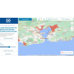 2100年に水没する可能性のあるリオ州の地域（クライメート・セントラル公式HP：https://coastal.climatecentral.org/）