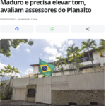 在ベネズエラアルゼンチン大使館に掲げられたブラジル国旗（9日付G1サイトの記事の一部）